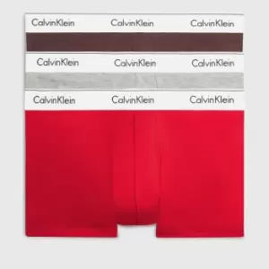 Image of Calvin Klein Mens 3 Pack Boxer Trunks - Grey Heather/Deep Mahogany/Rouge - M