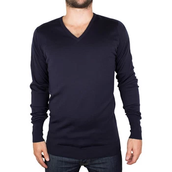 image of John Smedley Bobby V-Neck Knit mens Sweater in Blue - Sizes UK S,UK M,UK L,UK XL,UK XXL