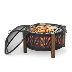 image of Outsunny 2-in-1 Outdoor Fire Pit Bowl with BBQ Grill Grate 30" Steel Heater with Spark Screen Cover, Fire Poker for Backyard Bonfire Outdoor Cooking