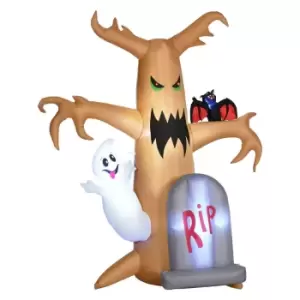 image of Outsunny 8ft Inflatable Halloween Ghost Tree W/ White Ghost And Tombstone LED Display