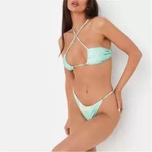 Missguided Tie Dye Halterneck Strappy Bikini Top - Green