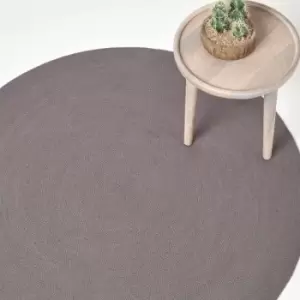 Image of Grey Handmade Woven Braided Round Rug, 120cm - Grey - Homescapes
