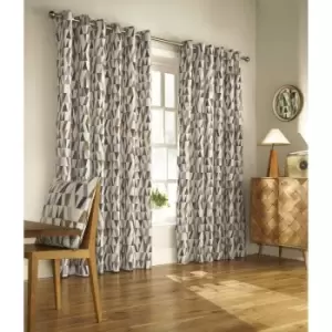 Image of Furn Reno Ringtop Geometric Eyelet Curtains (117cm x 183cm) (Charcoal/Gold) - Charcoal/Gold