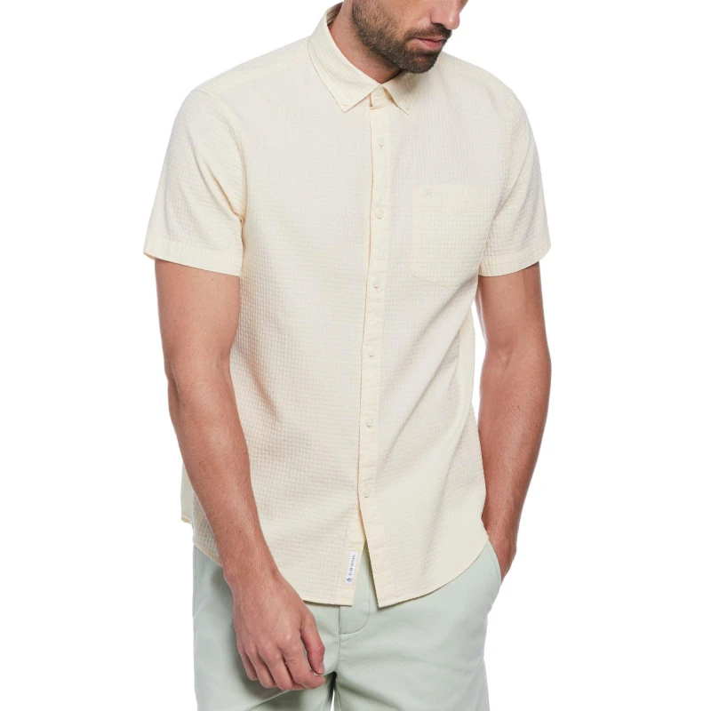 Image of Original Penguin Penguin Waffle Shirt - Beige Beige S
