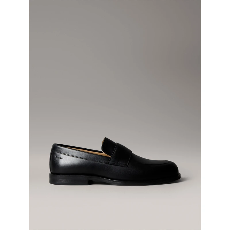 Image of Calvin Klein Mens Leather Slip-On Cushioned Loafers Triple Black male 10 (44)