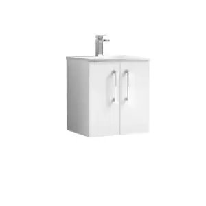 image of Nuie Arno 500mm Wall Hung 2 Door Vanity & Curved Basin Gloss White