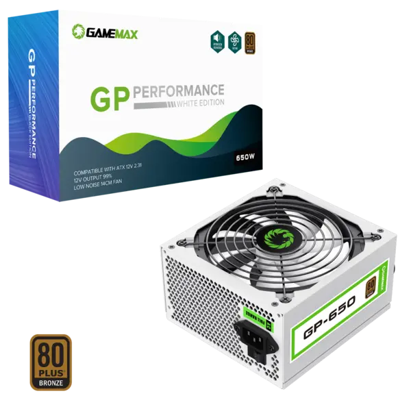 image of GameMax GP650 White 650W 80 Plus Bronze Wired Power Supply