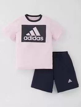 Image of adidas Favourites Toddler Girls Big Logo Short And Tee Set - Light Pink, Size 18-24 Months, Women
