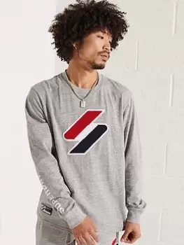 Image of Superdry Code Logo Long Sleeve Top - Grey Size M Men