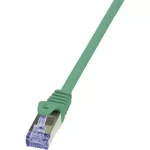 Image of LogiLink CQ3015S RJ45 Network cable, patch cable CAT 6A S/FTP 25.00cm Green Flame-retardant, incl. detent