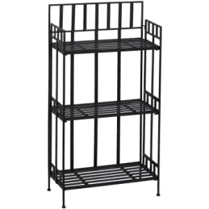 Image of Portable Retro 3-Tier Garden Plant Stand Metal Flower Display Rack - Black - Outsunny