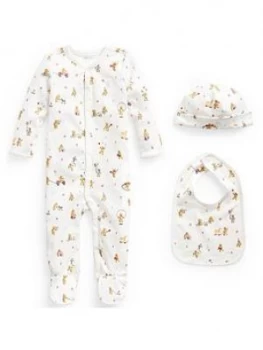 Image of Ralph Lauren Baby Unisex Bear Print All In One, Hat and Bib - Grey, Size Age: 9 Months