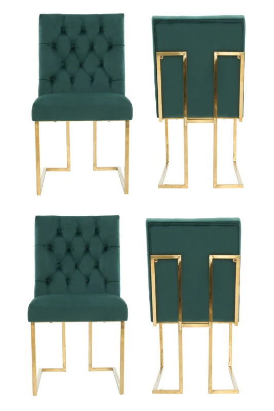Image of Life Interiors Life Interiors Set of 4 Siena Luxury Tufted Velvet Dining Chairs with Gold Frame in Green Green One Size Unisex 5056660011745