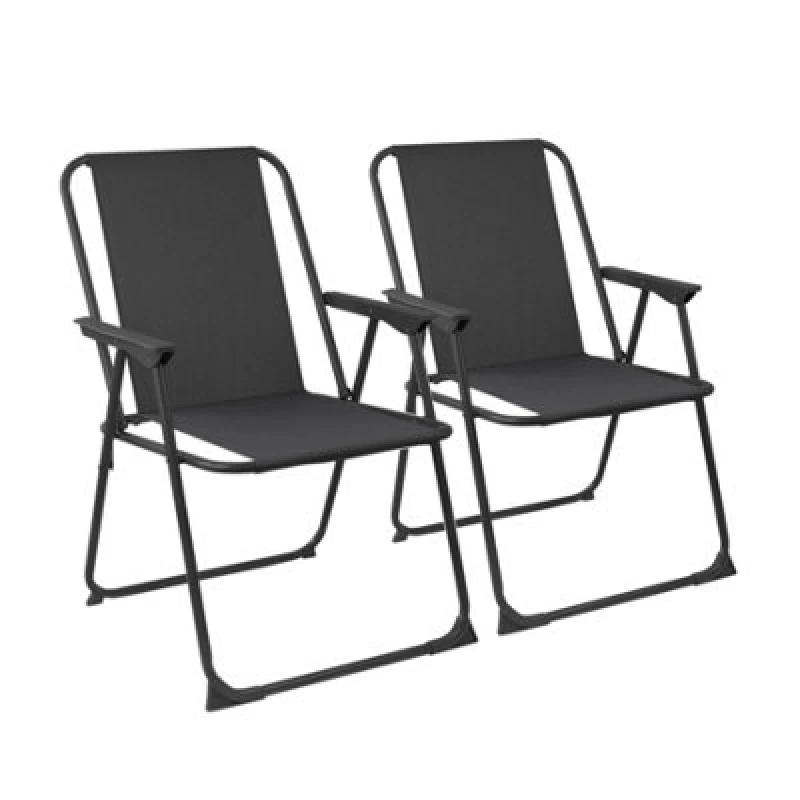 Image of Harbour Housewares Folding Metal Beach Chairs - Black - Pack Of 2