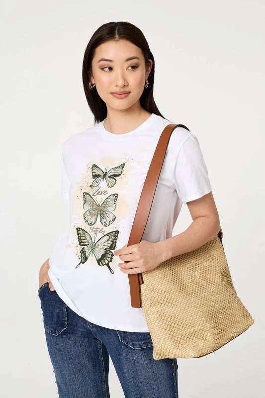 Image of Izabel London Womens Butterfly Printed Short Sleeve T-Shirt Size: 10 Multicolor Female 10