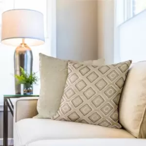 Image of Emma Barclay Pisa Diamond Geometric Velvet Jacquard Cushion Cover, Beige, 43 x 43 Cm