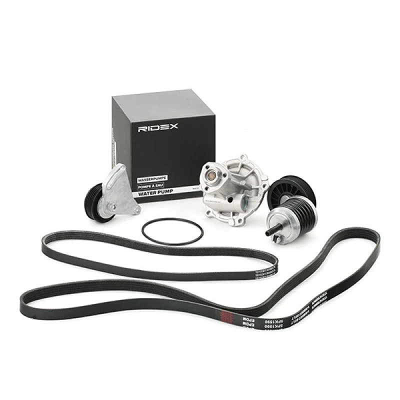 Image of RIDEX 4172P0014 Water Pump + V-Ribbed Belt Kit with water pump Water Pump + V-Ribbed Belt Kit (4172)