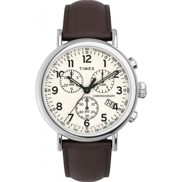 image of Timex Watches Timex Standard Chronograph Leather Strap Watch TW2V27600