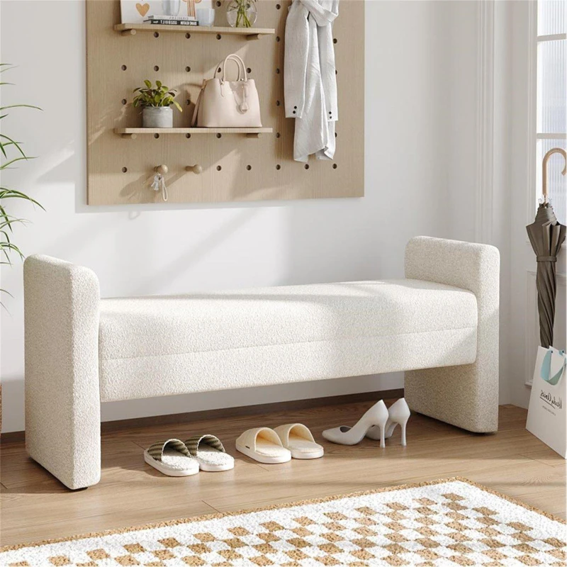 Image of Cottonfy UK Entryway Upholstered H-Shaped Bench White White L