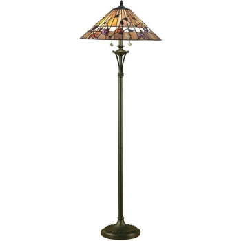 image of Interiors Bernwood - 2 Light Floor Lamp Dark Bronze, Tiffany Glass, E27