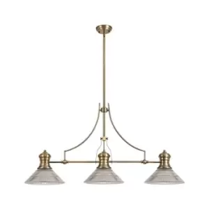 Image of 3 Light Telescopic Ceiling Pendant E27 With 30cm Cone Glass Shade, Antique Brass, Clear - Luminosa Lighting