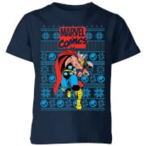 Image of Marvel Avengers Thor Kids Christmas T-Shirt - Navy - 11-12 Years