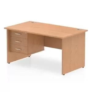 Image of Impulse 1400 Rectangle Panel End Leg Desk OAK 1 x 3 Drawer Fixed Ped