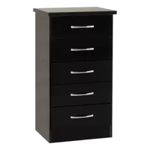 image of Seconique Nevada 5 Drawer Narrow Chest - Black Gloss