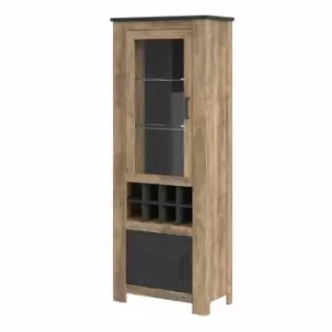 Rapallo 2 Door Display Cabinet With Wine Rack In Chestnut And Matera Grey