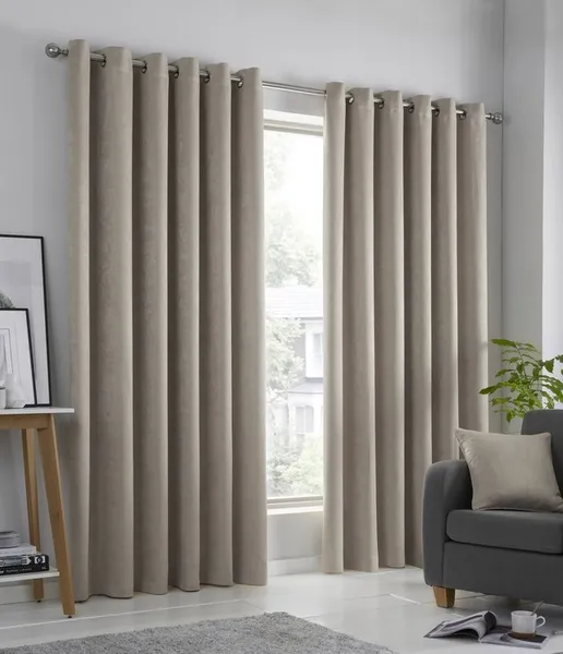 Fusion Strata Woven Eyelet Lined Curtains, Natural, 66 x 54" - Fusion SR5NL66546UPU