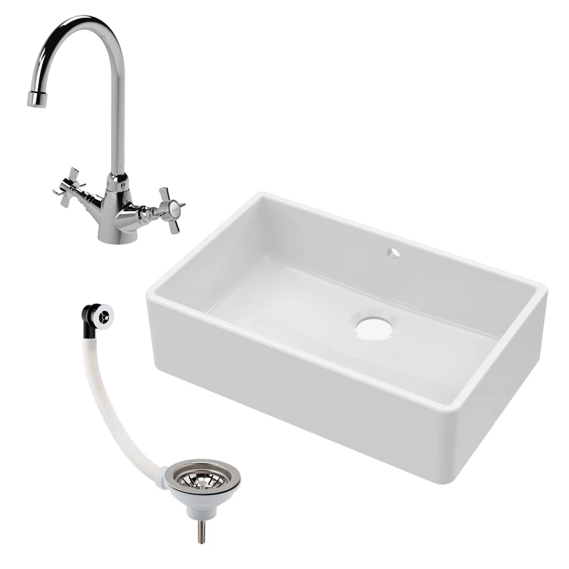 Image of Balterley Fireclay 1 Bowl Butler Sink Overflow Sink Mixer Tap Waste 795mm White
