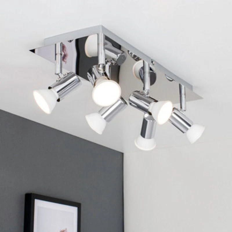 Image of ValueLights Silver Ceiling Bar Spotlight With Warm White GU10 3000K Bulbs Silver