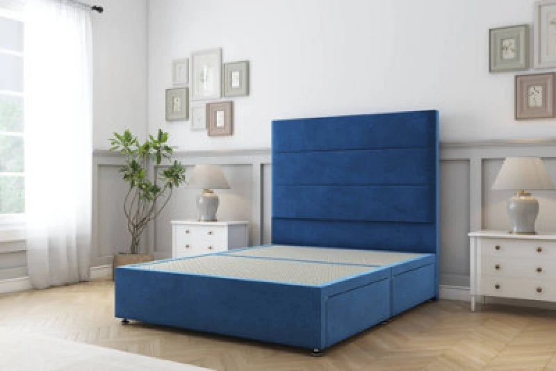 Image of Sloomy Texas Navy Plush Divan Bed Base No Drawers With 26" Strutted Headboard 6' Super King