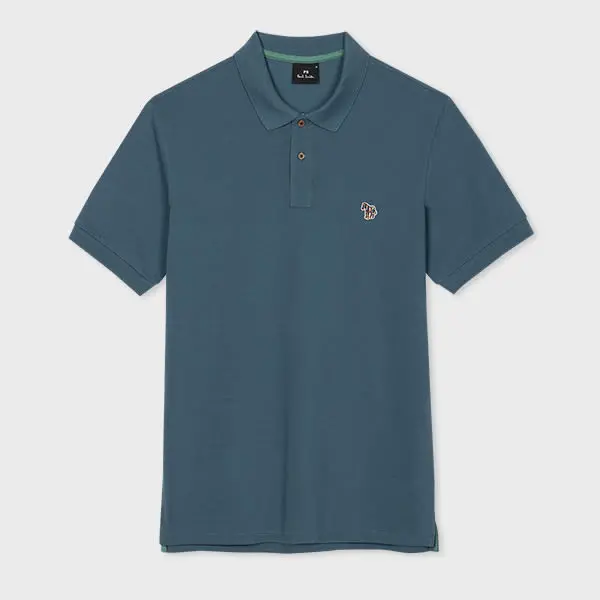 Image of Paul Smith Mid Blue Organic Cotton Zebra Polo Shirt