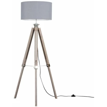 image of Distressed Tripod Floor Lamp - Grey