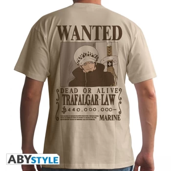 image of One Piece - Wanted Trafalgar Law Mens Large T-Shirt - Beige