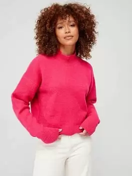 Image of Superdry Vintage Essential High Neck Jumper - Pink, Size 14, Women