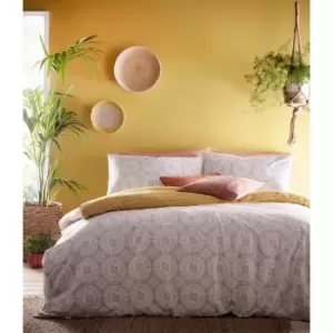 Image of Furn Mandala Duvet Cover and Pillowcase Set (King) (Grey/Ochre)