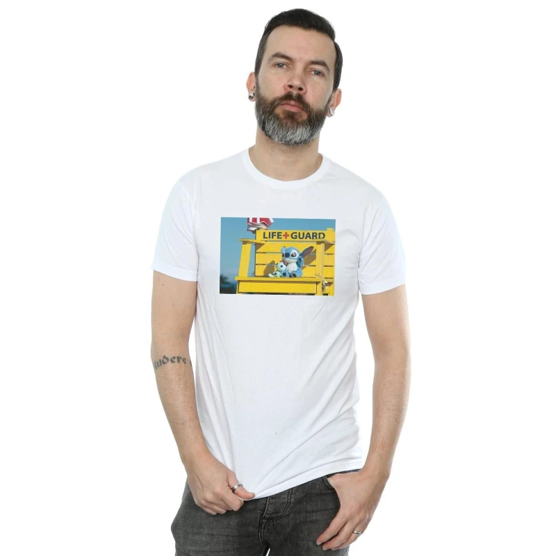 Image of Disney Men Lilo And Stitch Life Guard T-Shirt in White Size: Small White S Male 5059114546008