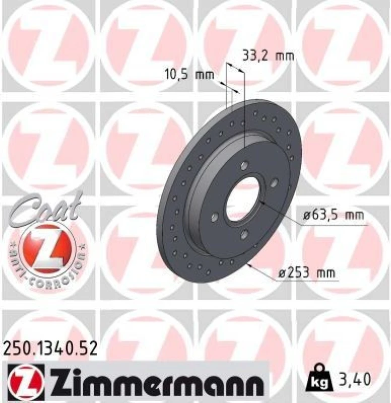 Image of ZIMMERMANN Brake disc ZIMMERMANN 250.1340.52
