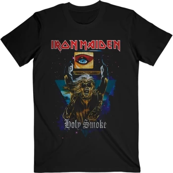 Image of Iron Maiden - Holy Smoke Space Triangle Unisex Large T-Shirt - Black