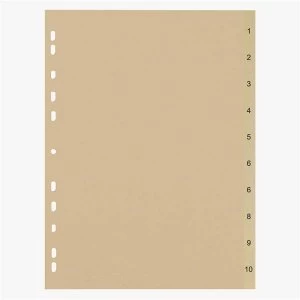 image of 5 Star Eco A4 File Divider Numbered Tabs 1 10 Recycled Manilla 11 Holes 150gsm Buff