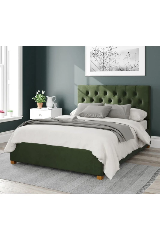 Image of Aspire Aspire Olivier Upholstered Ottoman Storage Bed, Plush Velvet Fabric in Dark Olive Size: Single Dark Olive Single Unisex 5057632177452