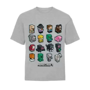 Image of Minecraft Childrens/Kids Block Graphic T-Shirt (7-8 Years) (Heather Grey Marl)
