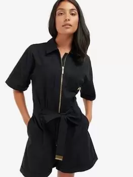 Image of Barbour International Reyes Linen Zip Playsuit - Black, Size 18, Women