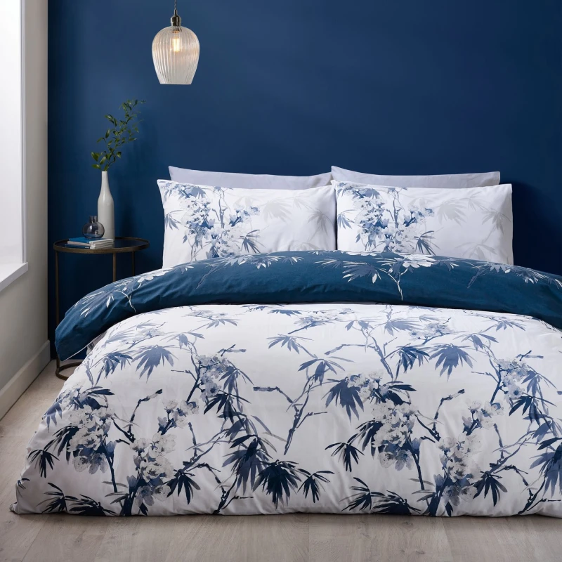 Image of Catherine Lansfield Catherine Lansfield Kyoto Floral Blue Bedding Set - Kingsize
