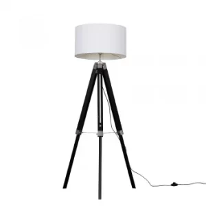 Image of Clipper Black Wood Floor Lamp with XL White Reni Shade