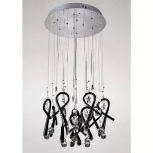 image of Pendant light Class round 10 Bulbs polished chrome / Black glass / crystal