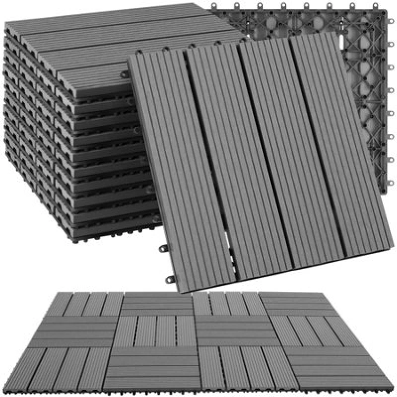 Image of Tectake Composite Decking Tegulas - Click System, Wood Look, Outdoor Safe Set Of 11 - Grey