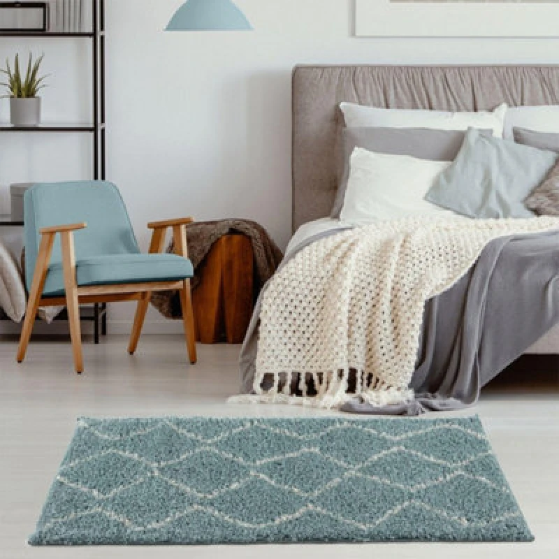 Image of The Rugs Moroccan Duck Egg Blue Shaggy Living Room Rug 850
